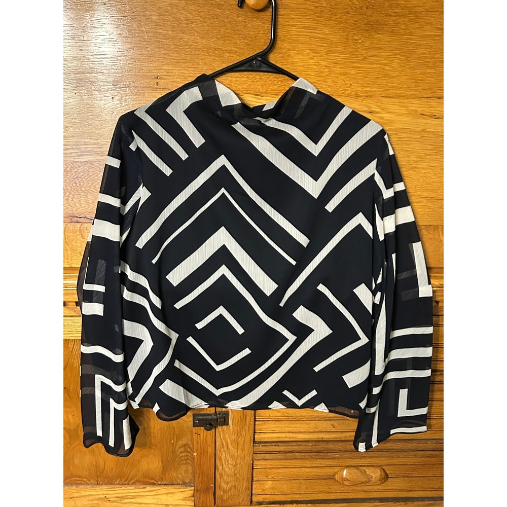Ann Taylor Factory Petite Contemporary Geometric Mock Neck Chiffon Top Edgy NEW